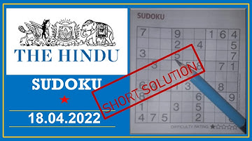 The Hindu  Sudoku Apr 18, 2022 - 1 Star - Short Solution