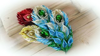 Посмотрите, как Вам такие пёрышки из узких лент ? Брошь своими руками / diy satin ribbon brooch