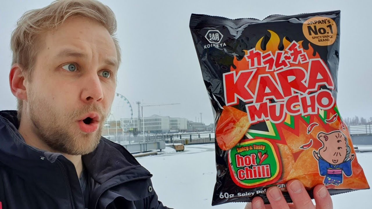 KARAMUSHI カラムシ　i-watch sticko Karamucho Japanese Spicy Potato Chip (カラムーチョ Review) - YouTube