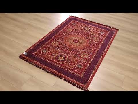 Amber Series Mamluk Patterned Burgundy Acrylic Rug inceleme videosu kapak görseli