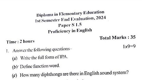 D.El.ED 1st semester | question paper 2024 | proficiency in English | Paper - S1. 5 | Final Exam |