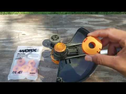 how to change worx replacement spool line on WG163 - YouTube