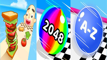 Sandwich Runner vs Ball Run 2048 vs A-Z Run All Levels Gameplay Android, iOS