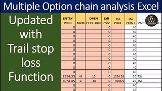 Multiple Option chain analysis Excel updated Trail stop loss function | live data with live greeks