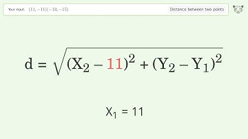 Find the distance between two points p1 (11,-11) and p2 (-13,-15): Step-by-Step Video Solution