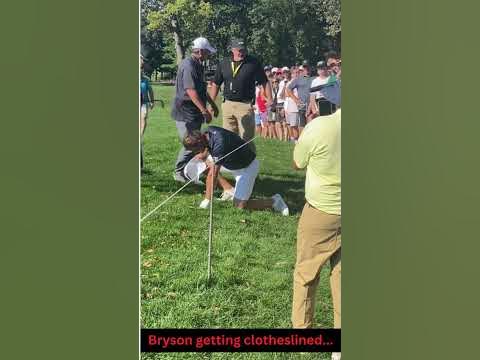 Bryson DeChambeau get clotheslined by spectators...#golfmoments #