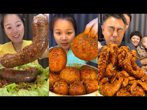 Spıcy Chinese food 🌶 SOSLU ÇİN YEMEKLERİ YEME (Sheep brain, blood sausage)中國大陸各種美食錦集 垂直豎屏— 먹방 #34