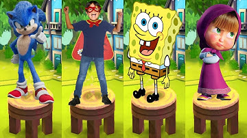 Tag with Ryan vs Sonic Dash vs Spongebob: Sponge on the Run vs Masha Princess Run - All Characters