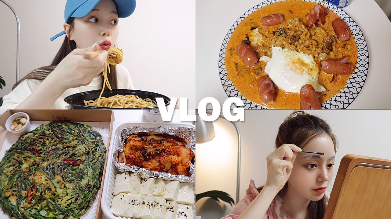 일상 vlog | 한식 양식 중식 다 모아놓은 면 DAY (차돌짬뽕/까르보불닭파스타/곱도리탕/셀프 눈썹펌/부추전/두부김치/남산투어)