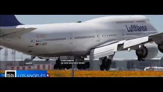 Lufthansa airline jumbo jet has a rough landing at LAX - Pilot canceled landing for a go around