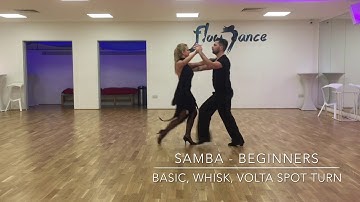 How to dance Samba - Basic Step, Whisk, Volta Spot Turn for Ballroom&Latin group class @FlowDance