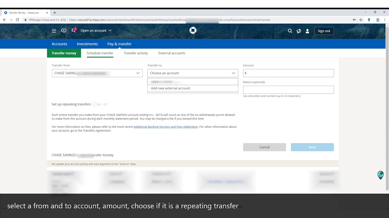 How to transfer money from one acount to another in Chase ...