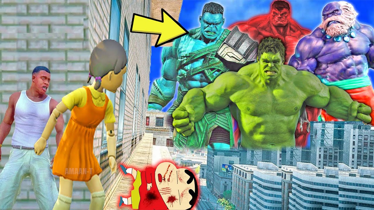 Franklin and Shinchan & Pinchan play HIDE AND KILL with Squid Game Doll In GTA 5