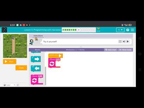 Code.org course B lesson 5 programming with Harvester