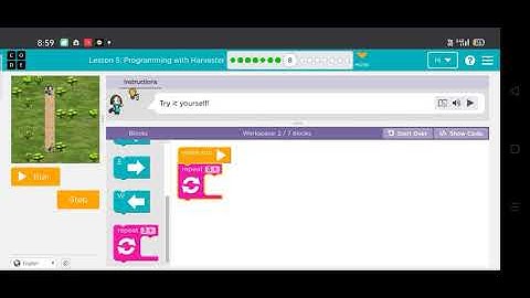 Code.org course B lesson 5 programming with Harvester