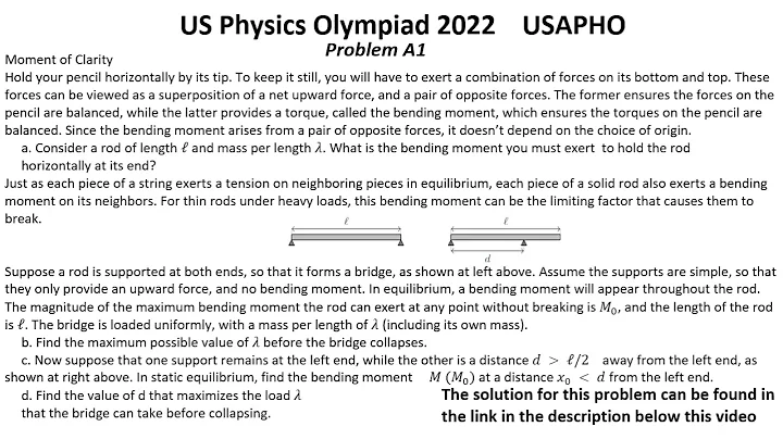 US  Physics Olympiad 2022 USAPHO Probl. A1 Mechnics Static Horisontal rod equilibrium Bending torque