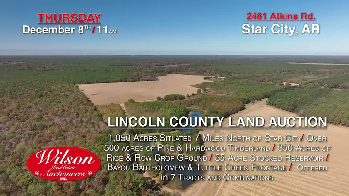 Arkansas Land for Sale at Auction, Lincoln County, 1,050 Acres of Timber, Hunting Land, Row Crop