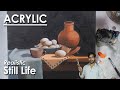 Realistic Still life in Acrylic - Pot, Eggs, Cup, Drapery | step by step Coloring