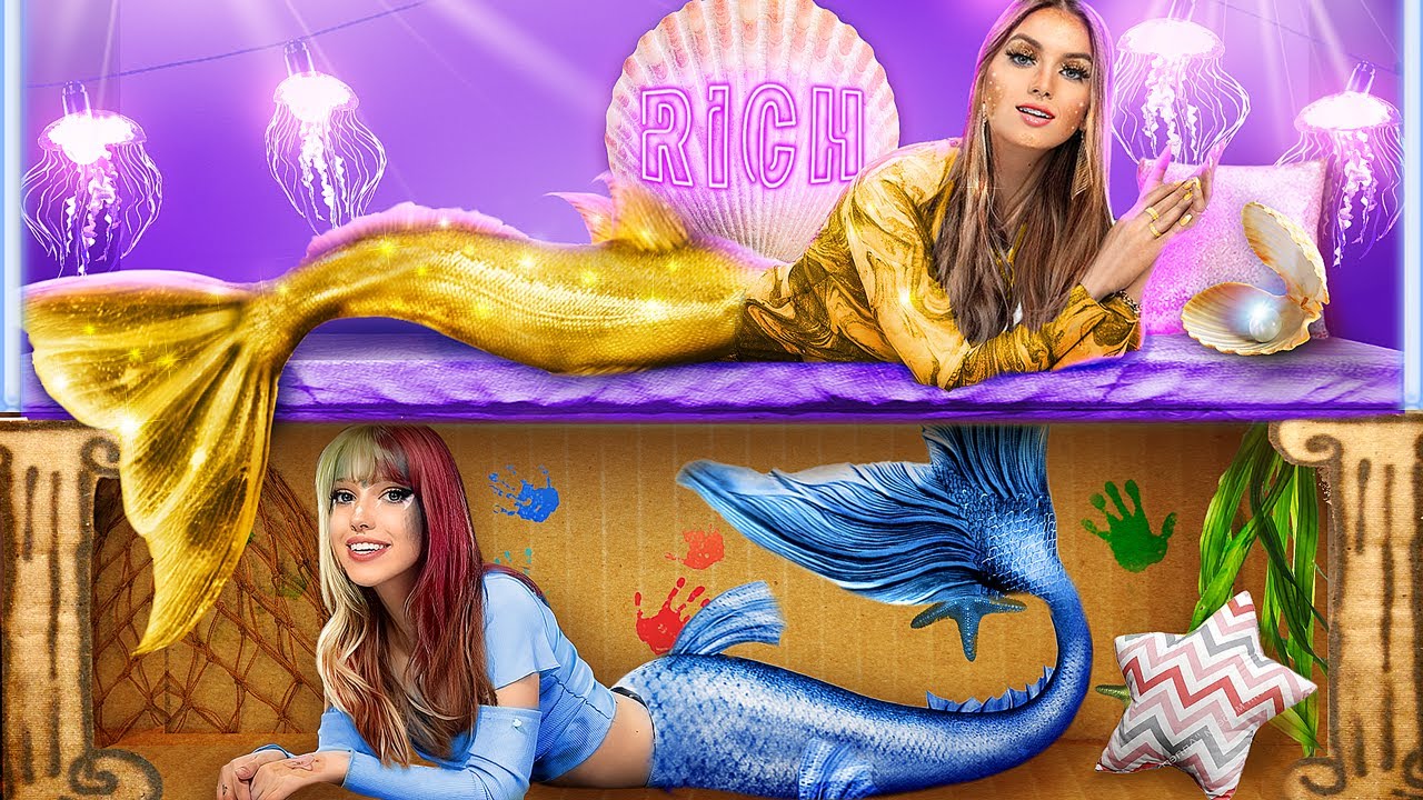Building Secret Rooms! Rich vs Broke Mermaid!
