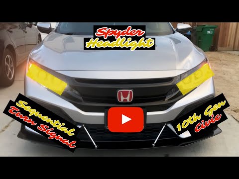 Spyder Black Housing Headlight - 10th Gen Civic Install (Not LED Low & High Beam)