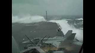 USS Kitty Hawk (CV-63) slammed by giant wave during typhoon