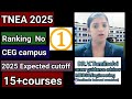 Tnea 2025/top engineering colleges/CEG campus/expected cutoff 2025/csc/Ece/all courses/