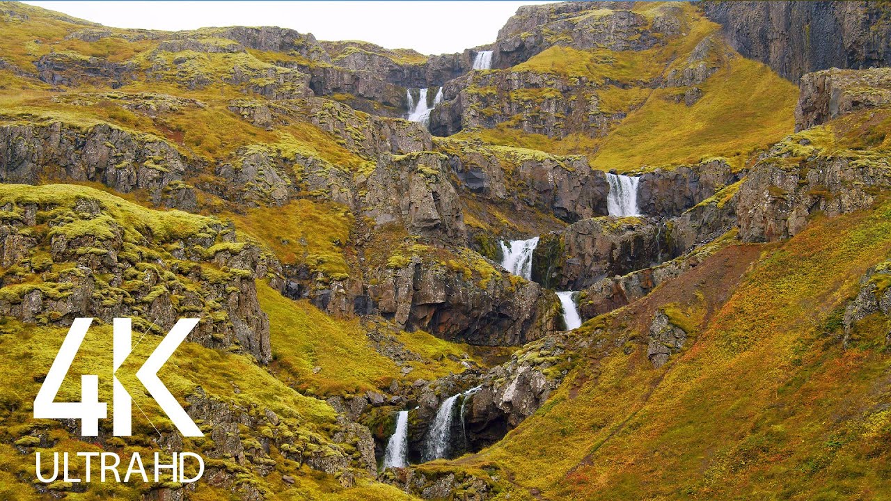 8 HOURS Gentle Waterfall Sounds for Sleep  Yoga  Study  Work - Iceland Waterfalls 4K UHD - Part  7