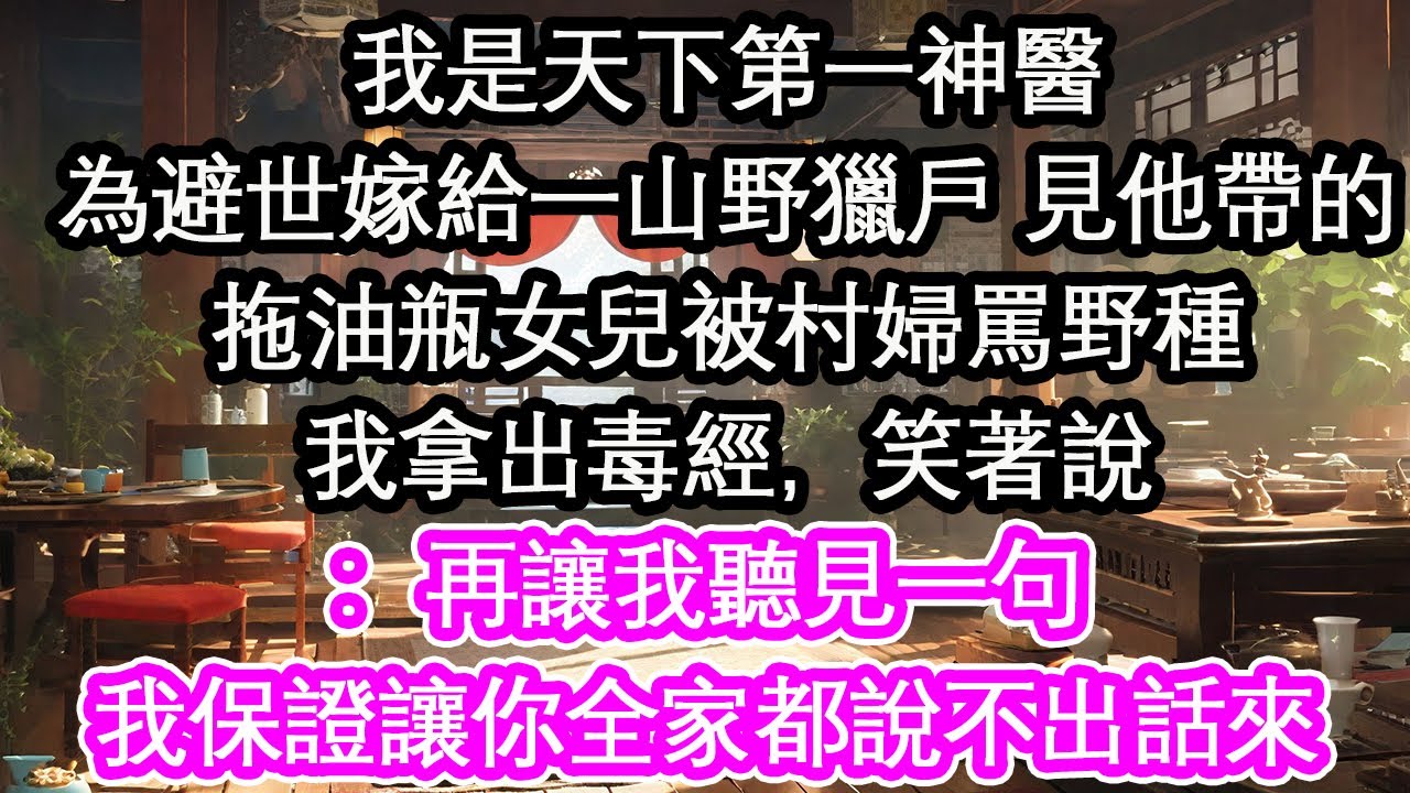 我是天下第一神醫為避世嫁給一山野獵戶 見他帶的拖油瓶女兒被村婦罵野種我拿出毒經，笑著說：再讓我聽見一句我保證讓你全家都說不出話來【花開】【愛情】【生活】