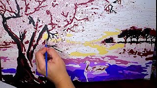 ASMR Painting A Cherry Blossoms By The Lake Canvas (Part 2)