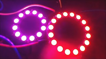 Two NeoPixel rings (12 and 16 pixels) are chained together.
