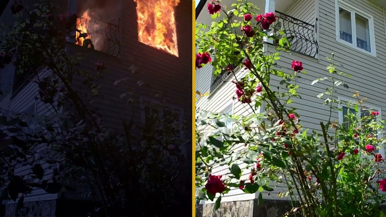 Burning House - Day to Night Comparison