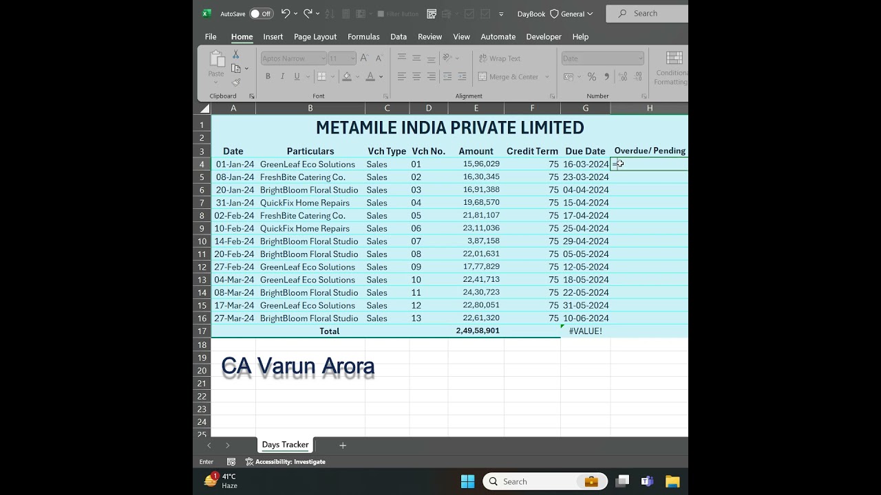 How to track Over Due Payment in Excel | MS Excel 