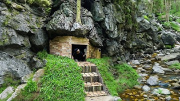 Emergency Shelter in a Cave Built from Wood- Mastering Survival Skills and Bushcraft, Part 1