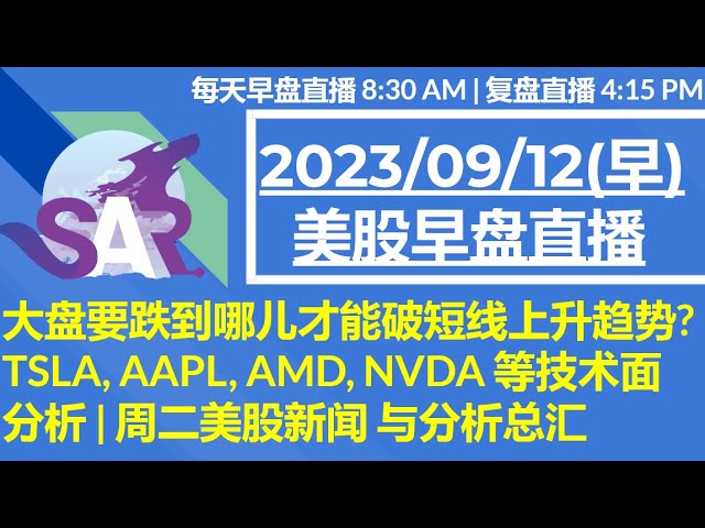 美股直播09/12[早盘]大盘要跌到哪儿才能破短线上升趋势?TSLA, AAPL, AMD, NVDA 等技术面分析 | 周二美股新闻 与分析总汇