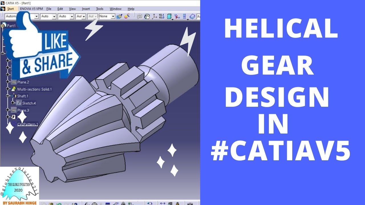 HELICAL GEAR DESIGN TUTORIAL USENG CATIAV5 (IN HINDI) 2020 CATIA
