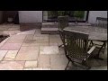 garden landscaping Edinburgh project : garden patio install - notice hand cut stone circle.