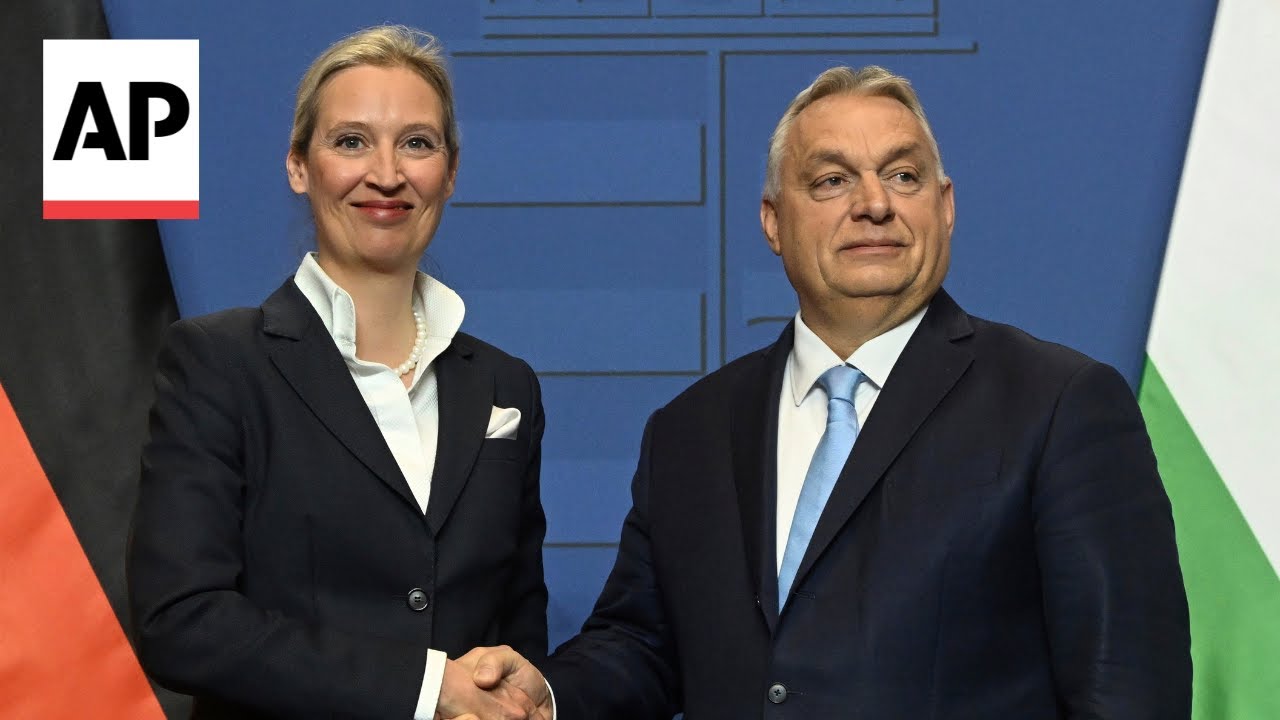 Hungary's Prime Minister Viktor Orbán greets AfD co-president Alice Weidel in Budapest