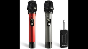 Wireless Microphone, UHF Wireless Dual Handheld Dynamic Mic System Set with Rechargeable Receiver