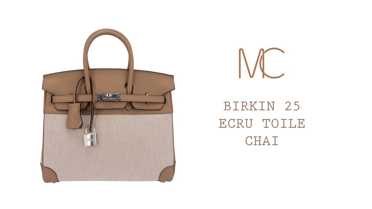 Hermes Limited Edition Birkin 25 Bag Ecru Toile H Chai Swift H Palladium •  MIGHTYCHIC • 