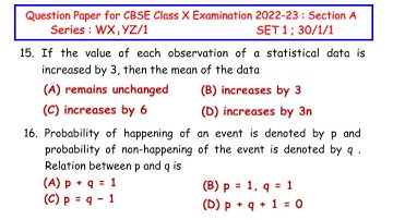 Q15 & Q16 - If the value of each observation of a statistical data is increased by 3; Probability of
