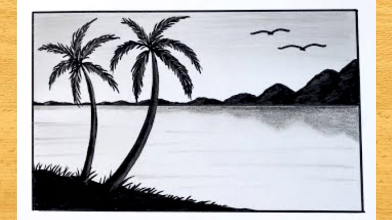 Seascape Drawing - How to Draw a Pencil Landscape - Step by Step ...