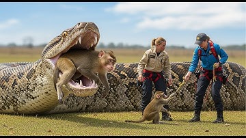 Incredible Rescue Team Fights Giant Python to Save Mother Monkey