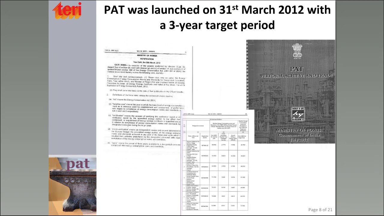 Perform, Achieve, and Trade (PAT) – An Innovative Programme to Promote Industrial Energy Efficiency electricity supply