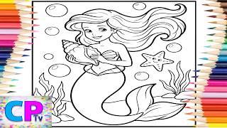 Little Mermaid in Deep Water/Mermaid Coloring Book/Creative Ideas/Relaxing Coloring Pages