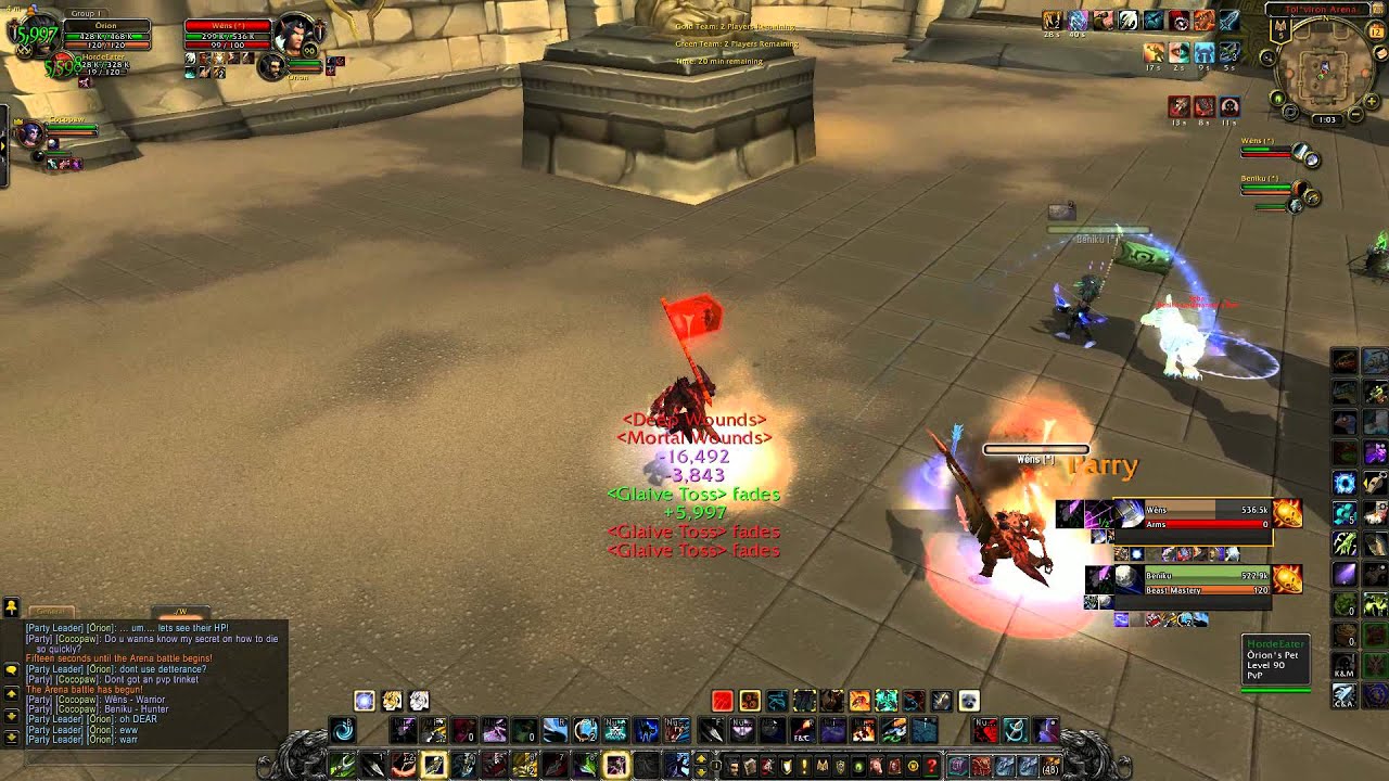 2 Hunters VS Arms Warrior and BM Hunter 2v2 Arena WoW MoP