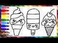 Draw and Color 3 Cute Ice Creams 🍧🍨🍦❄️🌈 Drawings for Kids