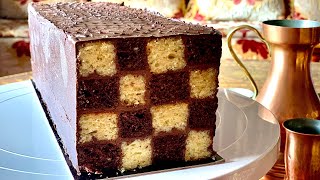 Le cake damier غادي تحضري كيكة الشطرنج اللذيذة بطريقة سهلة و واضحة