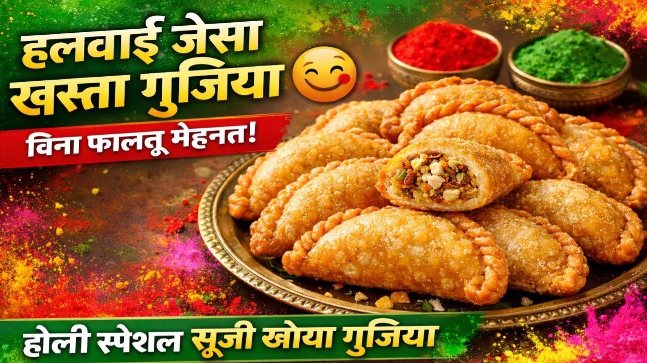 सूजी मावा गुजिया | बिना फालतू मेहनत हलवाई जैसा खस्ता गुजिया बनाने का आसान तरीका 🎉Holi Special Gujiya