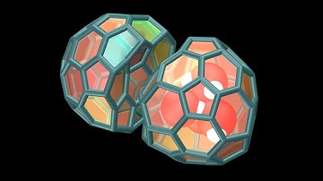 Fullerene filled with water colliding with empty fullerene - molecular art with script