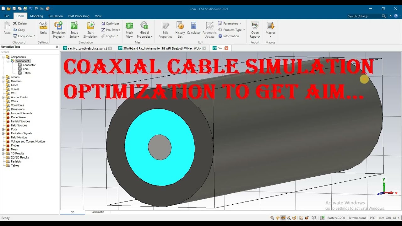 coaxial cable simulation 1.8GHz 0.9GHz 1.8THz 0.8GHz 38GHz 2.4GHz 2.3GHz 5.8GHz 10GHz using CST